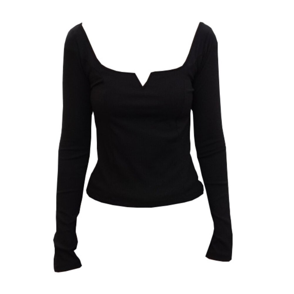 Stradivarius Black Long Sleeve Basic Tee
